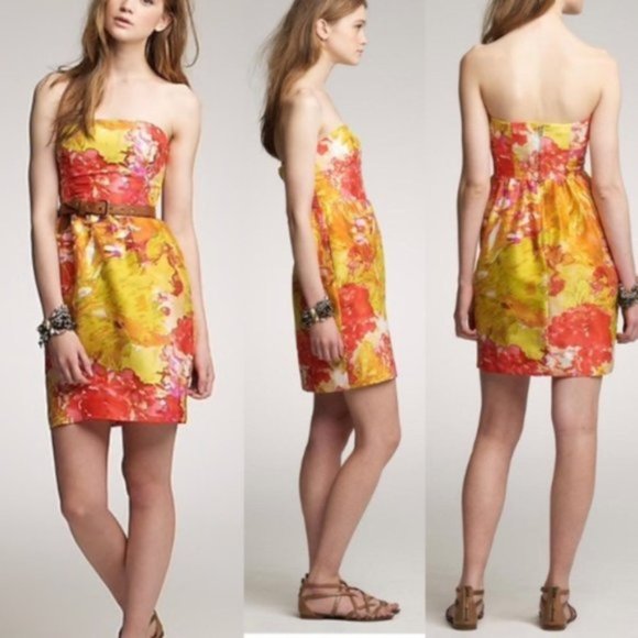 J. Crew Strapless Silk Floral dress size 2 (I2) - Picture 2 of 5